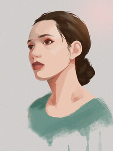 绿衣盘发的人物简约插画