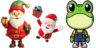 圣诞角色与卡通青蛙形象