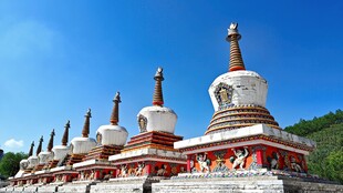 藏式白塔群蓝天映衬之美