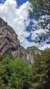 山间美景蓝天白云伴绿植