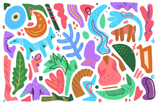 多彩手绘动物植物图案