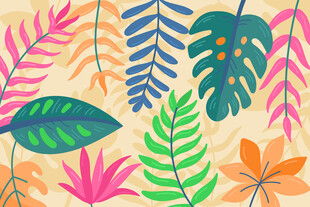 多彩热带植物手绘插画