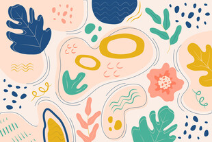 多彩手绘风植物图案背景