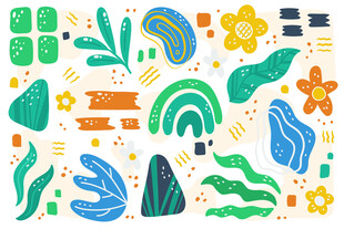 多彩手绘植物装饰元素集