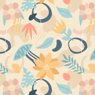 热带花卉几何图案背景