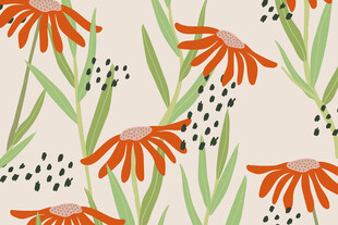 橙色花卉植物无缝图案