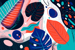 抽象多彩动植物图案插画