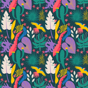 热带风情鸟类植物图案