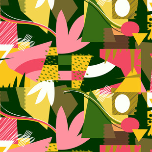 多彩几何植物抽象图案