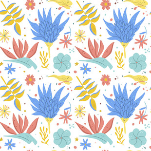 多彩花卉植物无缝图案
