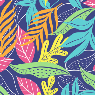 多彩热带植物图案背景