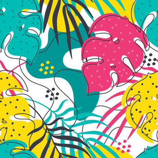 多彩抽象面具与植物图案