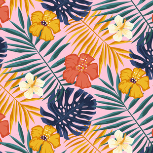热带花卉植物无缝图案