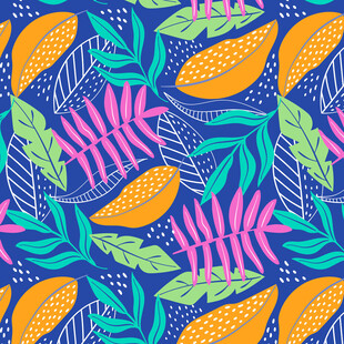 热带水果树叶图案背景