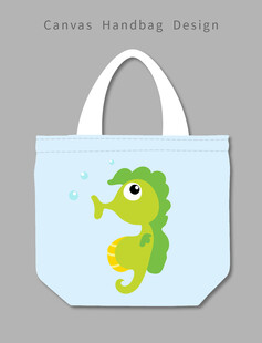 卡通海马图案手提帆布袋