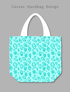 蓝绿叶纹手提帆布包设计