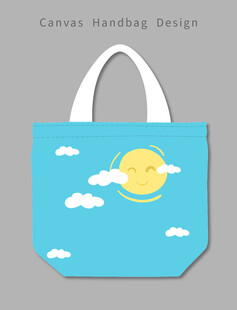 蓝色卡通太阳云朵手提袋