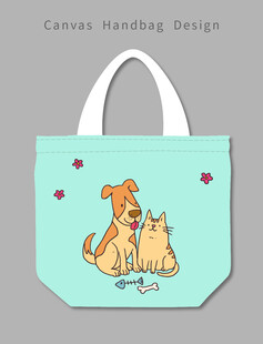 可爱猫狗图案手提帆布袋