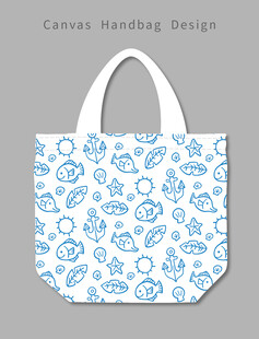 蓝白图案帆布手提袋设计
