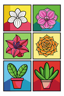 多彩盆栽花卉插画展示