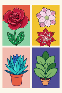 多彩盆栽插画尽显生机