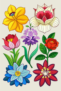 多彩手绘花卉图案