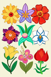 多彩手绘花卉图案集合