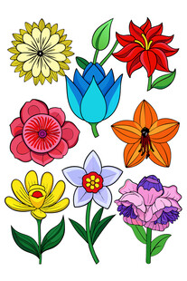 多彩手绘花卉集合