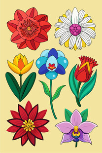 多彩手绘花卉图案集合