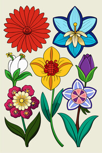 多彩手绘花卉集合