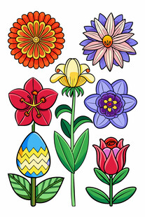 多彩花卉与彩蛋插画