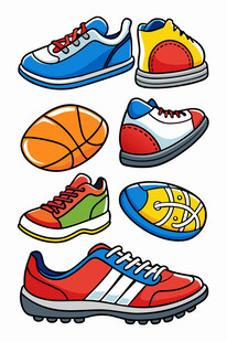 多彩运动鞋与篮球集合