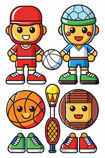 卡通风格的运动角色与器材