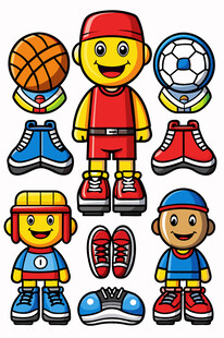 卡通人物与运动装备集合