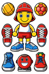 卡通运动装备与小运动员