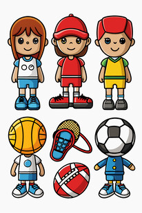 儿童与运动器材卡通形象
