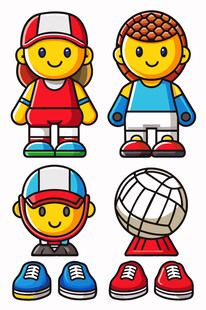 卡通排球运动员与排球形象