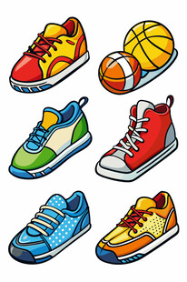 多彩运动鞋与篮球插画