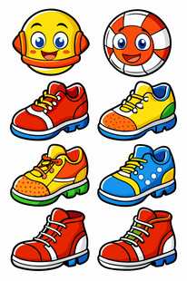 多彩儿童运动鞋与表情球