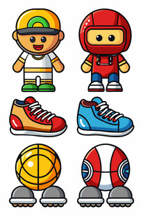 卡通运动角色与运动装备