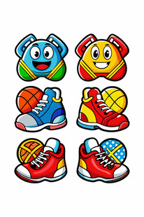卡通表情与运动鞋组合图