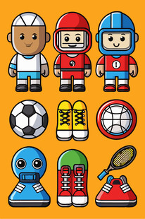 卡通运动角色与运动装备