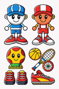 运动卡通角色与运动装备