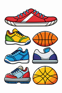 多彩运动鞋与篮球组合