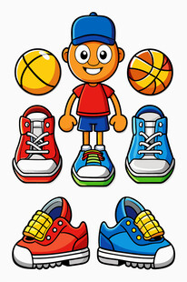 卡通男孩与多彩篮球鞋