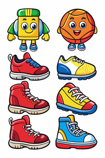多彩卡通鞋类与玩偶形象