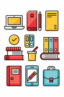 多样办公学习用品图标集