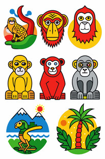 多彩动物与自然景观图标