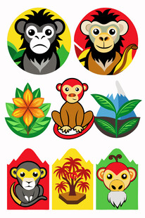 猴子主题多彩图案设计