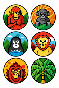 多彩动物与热带植物图标